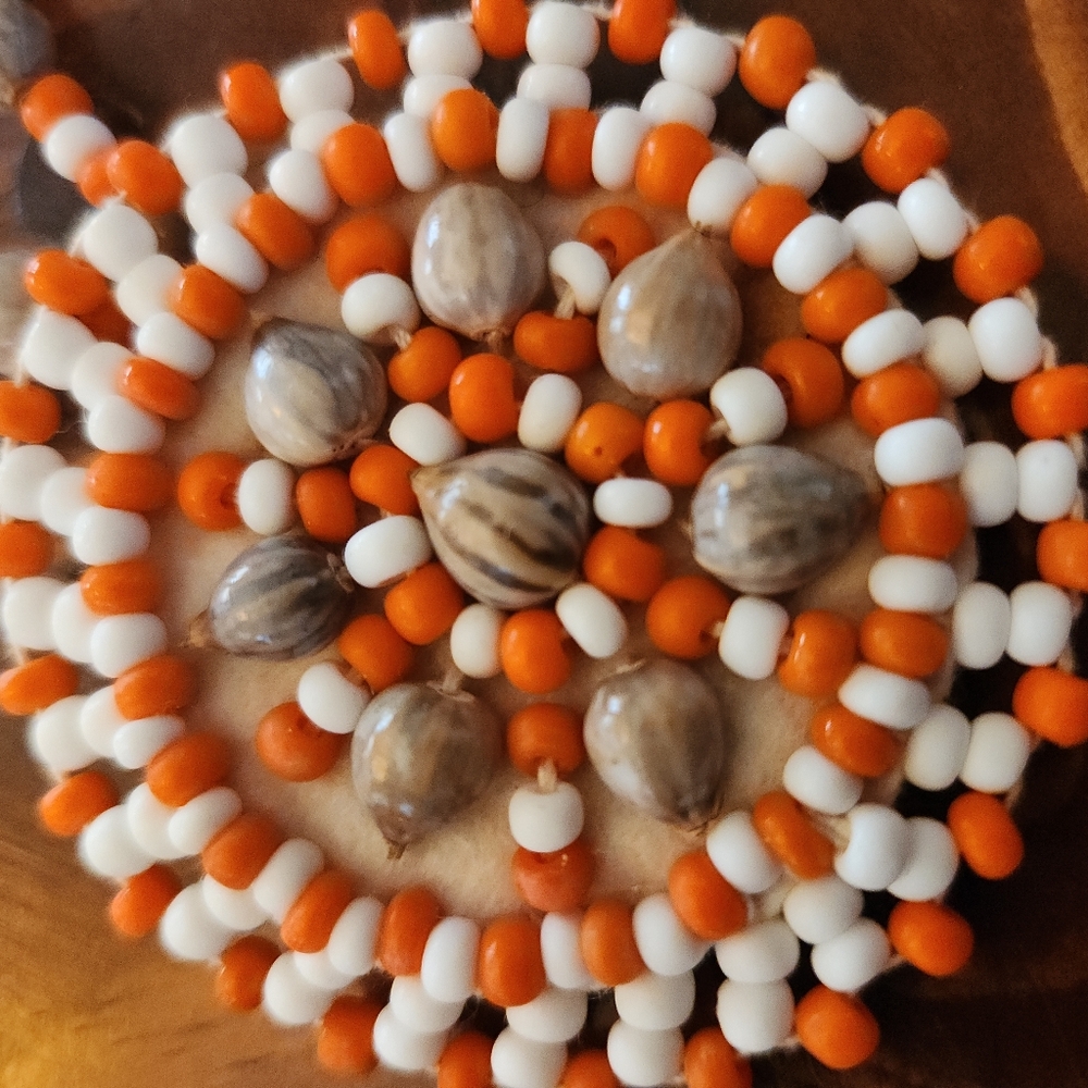 NWOT Navajo Native American Necklace Orange Brown and White‎ Beaded Necklace